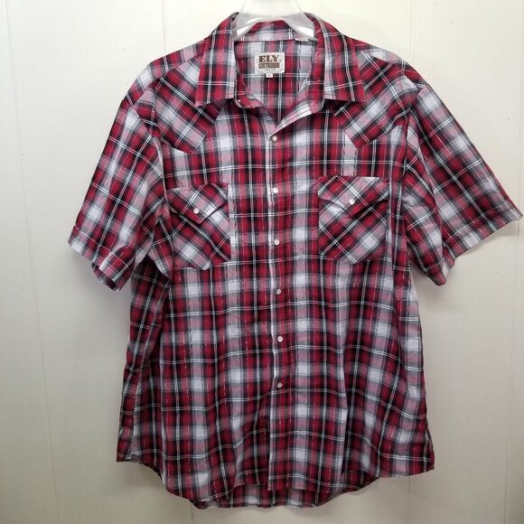 Western Vintage Ely Cattleman Pearl Snap Red Black White Shirt XL Summer Rodeo - Picture 1 of 4